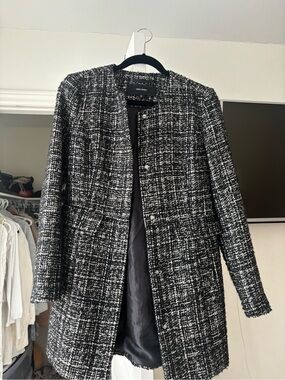 Vero Moda Black & White Tweed Collarless Blazer Jacket